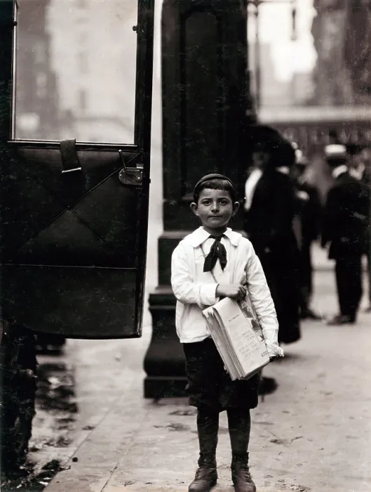 Framed Print : Newsboy, from original caption: Dominick Carroll, 8 years old (appears 6). Newsboy. Sells from 3 P.M. to 7 P.M. income 25 cents per day