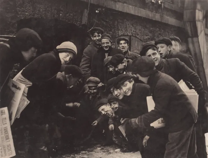 Framed Print : Newsboys playing a dice game, from original caption: A crap game in the paper alley, Rochester, New York, photograph by Lewis Wickes Hine, February, 1910