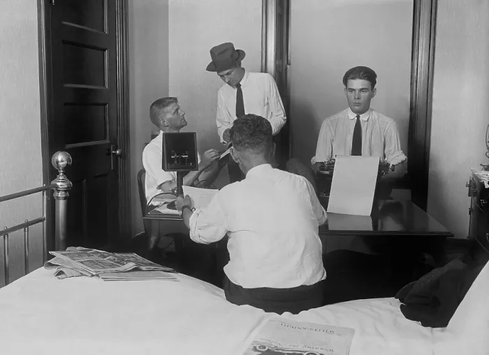 Framed Print : Newsmen in a Press Room at the Willard Hotel after the death of President Warren Harding. The landmark Washington, D.C Framed Print : Newsmen in a Press Room at the Willard Hotel after the death of President Warren Harding. The landmark Washington, D.C
