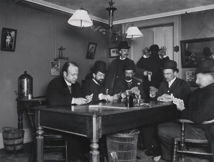 Framed Print : Newspaper reporters playing cards in their office at 301 Mulberry Street, New York City. Photo by Jacob Riis, c. 1890 (BSLOC_2018_4_38) Framed Print : Newspaper reporters playing cards in their office at 301 Mulberry Street, New York City. Photo by Jacob Riis, c. 1890 (BSLOC_2018_4_38)