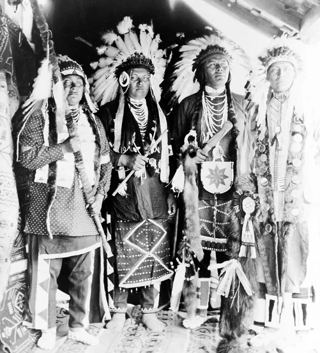 Framed Print : Four Nez Perc Indians, dressed for dance, on Colville Indian Reservation, ca. 1910 Framed Print : Four Nez Perc Indians, dressed for dance, on Colville Indian Reservation, ca. 1910