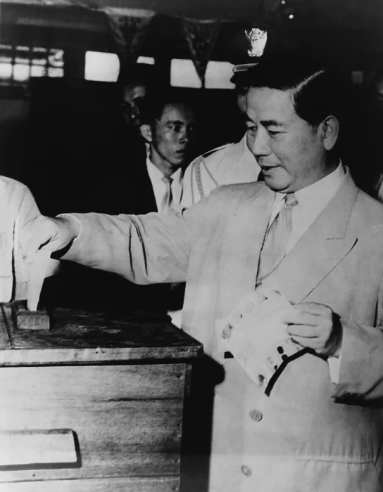 Framed Print : Ngo Dinh Diem (1901-1963), the first President of South Vietnam, casting ballot in Saigon in 1961
