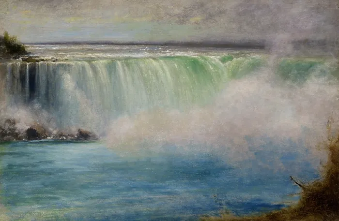 Framed Print : Niagara Falls, 1885, by George Inness, 1825-1894, American landscape painting, oil on wood. George Inness produced seven oil paintings of the falls during the 1880s and 1890s