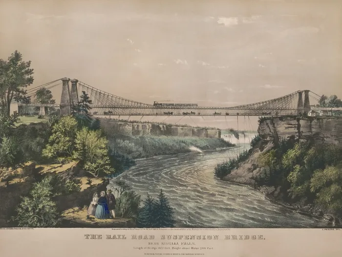 Framed Print : The Niagara Falls Suspension Bridge completed by John Roebling in 1855, was the world's first working railway suspension bridge Framed Print : The Niagara Falls Suspension Bridge completed by John Roebling in 1855, was the world's first working railway suspension bridge