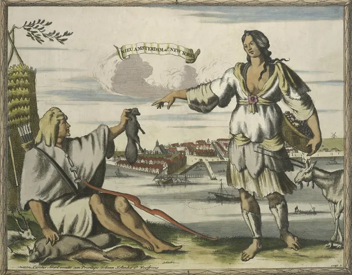 Framed Print : NIEU AMSTERDAM AT NEW YORK, engraved by Aldert Meijer, and published ca. 1700