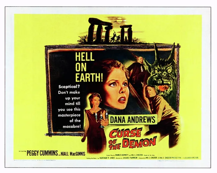 Framed Print : NIGHT OF THE DEMON, (aka CURSE OF THE DEMON), from left: Peggy Cummins, Niall MacGinnis, Dana Andrews on poster art, 1957 Framed Print : NIGHT OF THE DEMON, (aka CURSE OF THE DEMON), from left: Peggy Cummins, Niall MacGinnis, Dana Andrews on poster art, 1957