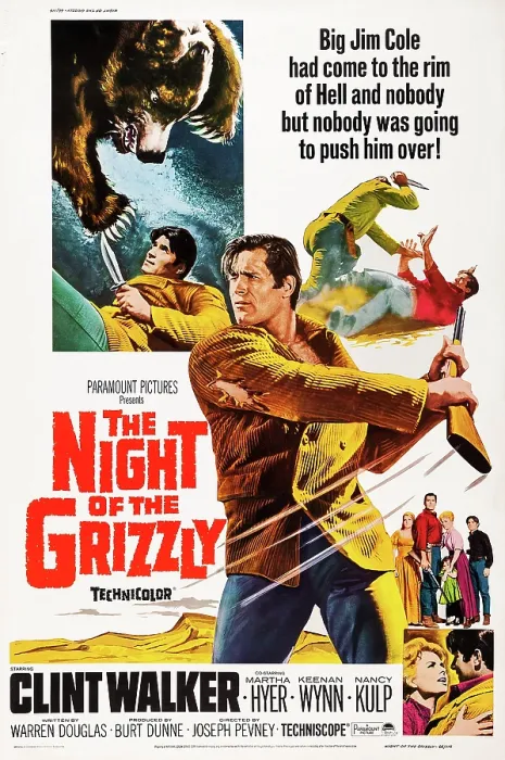 Framed Print : THE NIGHT OF THE GRIZZLY, US poster art, Clint Walker, (center), Martha Hyer, (bottom, second right), 1966 Framed Print : THE NIGHT OF THE GRIZZLY, US poster art, Clint Walker, (center), Martha Hyer, (bottom, second right), 1966