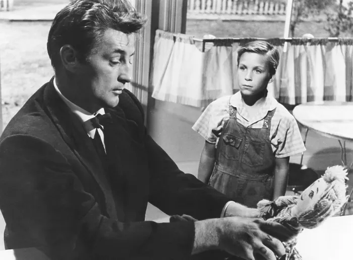 Framed Print : THE NIGHT OF THE HUNTER, from left: Robert Mitchum, Billy Chapin, 1955