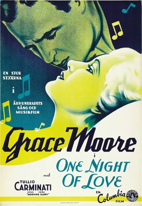 Framed Print : ONE NIGHT OF LOVE, bottom: Grace Moore on Swedish poster art, 1934