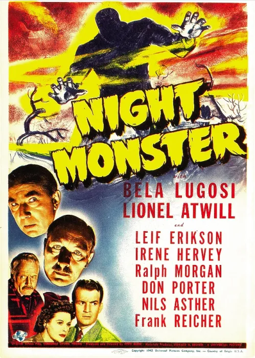 Framed Print : NIGHT MONSTER, from top: Bela Lugosi, Lionel Atwill, Ralph Morgan, Irene Hervey, Don Porter on midget window card, 1942 Framed Print : NIGHT MONSTER, from top: Bela Lugosi, Lionel Atwill, Ralph Morgan, Irene Hervey, Don Porter on midget window card, 1942