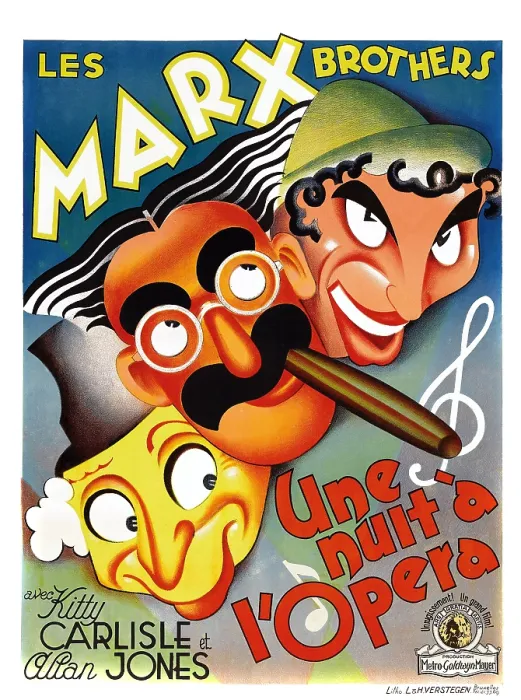 Framed Print : A NIGHT AT THE OPERA, (aka UNE NUIT A L'OPERA), from left on Belgian poster art: Harpo Marx, Groucho Marx, Chico Marx, 1935 Framed Print : A NIGHT AT THE OPERA, (aka UNE NUIT A L'OPERA), from left on Belgian poster art: Harpo Marx, Groucho Marx, Chico Marx, 1935