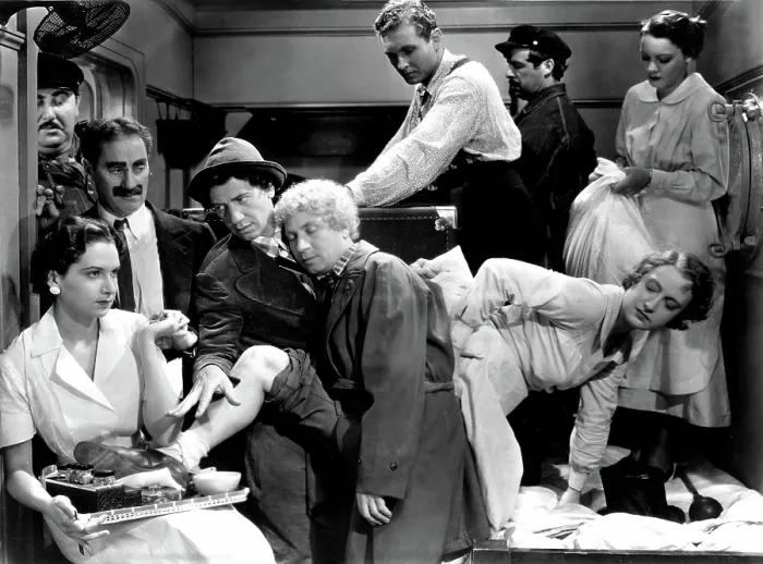 Framed Print : A NIGHT AT THE OPERA, Groucho Marx, Chico Marx, Harpo Marx Allan Jones, 1935, crowded stateroom