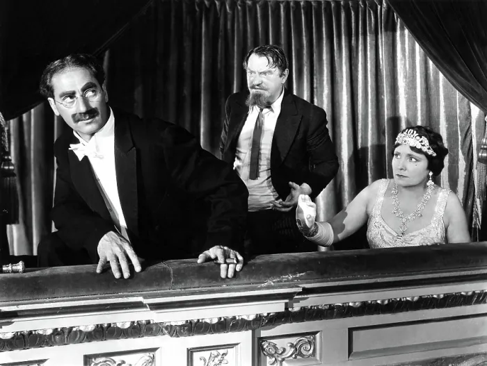 Framed Print : A NIGHT AT THE OPERA, Groucho Marx, Sig Rumann, Margaret Dumont, 1935, in the opera box