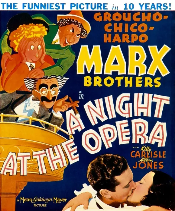 Framed Print : A NIGHT AT THE OPERA, left from top: Chico Marx, Harpo Marx, Groucho Marx; bottom from left: Allan Jones, Kitty Carlisle, 1935