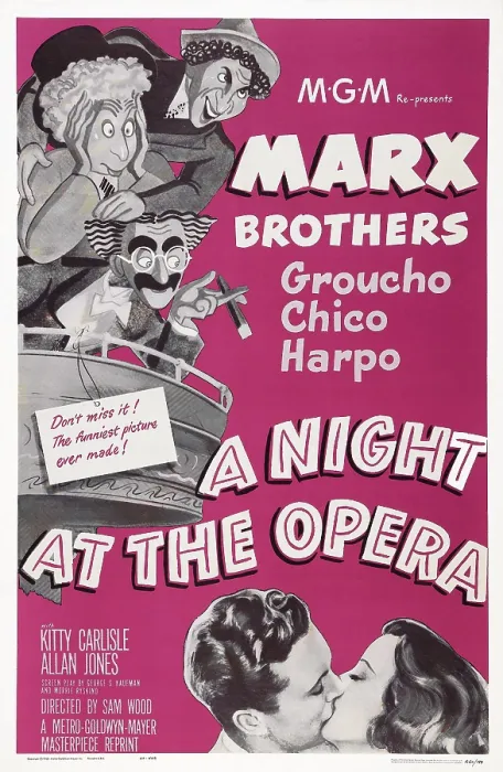 Framed Print : A NIGHT AT THE OPERA, US poster art, left from top: Chico Marx, Harpo Marx, Groucho Marx; bottom from left: Allan Jones, Kitty Carlisle, 1935