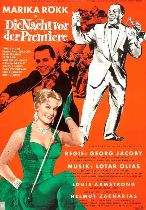 Framed Print : THE NIGHT BEFORE THE PREMIER, (aka DIE NACHTVOR DER PREMIERE), German poster, from top: Louis Armstrong (aka Satchmo), Helmut Zacharias, Marika Rokk, 1959 Framed Print : THE NIGHT BEFORE THE PREMIER, (aka DIE NACHTVOR DER PREMIERE), German poster, from top: Louis Armstrong (aka Satchmo), Helmut Zacharias, Marika Rokk, 1959