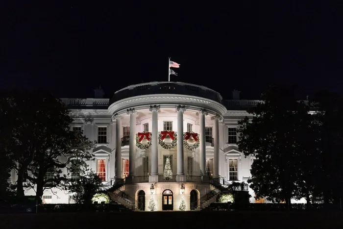 Framed Print : Night view of the south façade of the White House decorated for the holidays, Nov. 29, 2021 (BSLOC_2022_2_48) Framed Print : Night view of the south façade of the White House decorated for the holidays, Nov. 29, 2021 (BSLOC_2022_2_48)