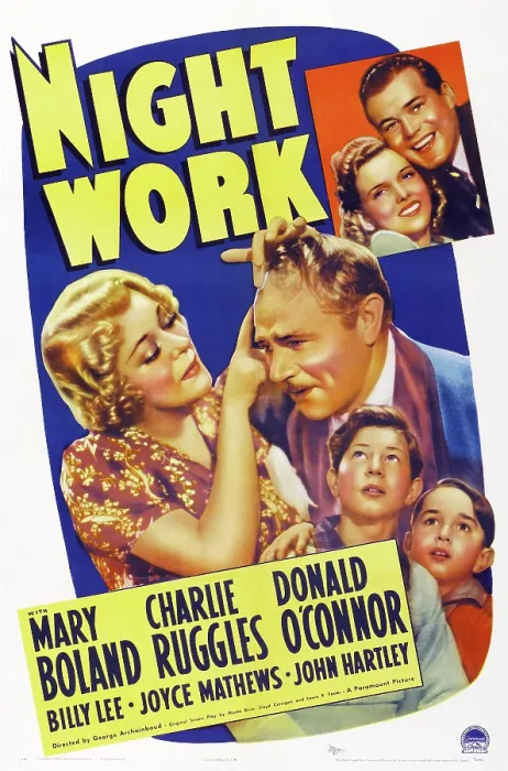 Framed Print : NIGHT WORK, poster art, bottom l-r: Mary Boland, Charlie Ruggles, Donald O'Connor, Billy Lee, inset l-r: Joyce Mathews, John Harltey, 1939 Framed Print : NIGHT WORK, poster art, bottom l-r: Mary Boland, Charlie Ruggles, Donald O'Connor, Billy Lee, inset l-r: Joyce Mathews, John Harltey, 1939