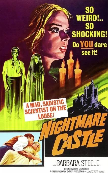 Framed Print : NIGHTMARE CASTLE, (aka AMANTI D'OLTRETOMBA), poster art, top: Barbara Steele; middle left, from left: Rick Battaglia (aka Rik Battaglia') Framed Print : NIGHTMARE CASTLE, (aka AMANTI D'OLTRETOMBA), poster art, top: Barbara Steele; middle left, from left: Rick Battaglia (aka Rik Battaglia')