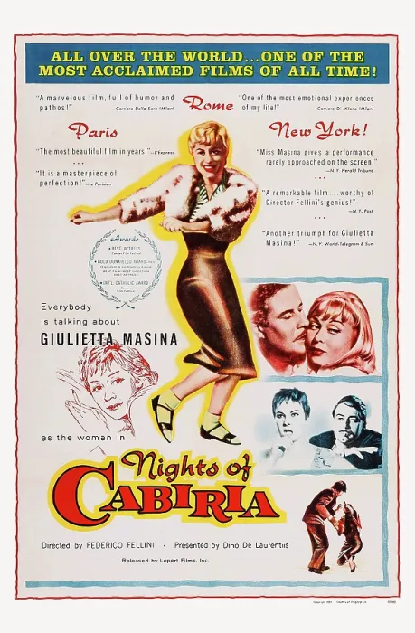 Framed Print : NIGHTS OF CABIRIA, (aka LE NOTTI DI CABIRIA), US poster art, Giulietta Masina, (center), Amadeo Nazzari, (top insert, left), 1957