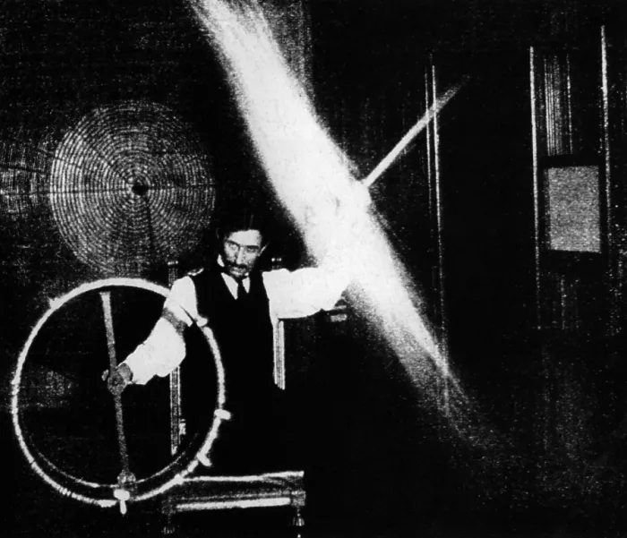Framed Print : Nikola Tesla 1856-1943 conducted spectacular demonstrations of electricity Framed Print : Nikola Tesla 1856-1943 conducted spectacular demonstrations of electricity