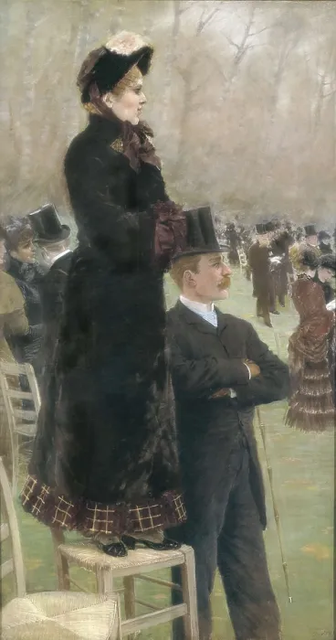 Framed Print : DE NITTIS, Giuseppe (1846-1884). Horse Races in the Bois de Boulogne. 1881. Left panel. Impressionism. Pastel. ITALY. Rome