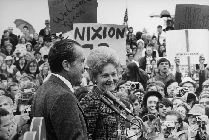 Framed Print : Nixon 1972 Re-election Campaign. President and Pat Nixon arriving at Portland Oregon