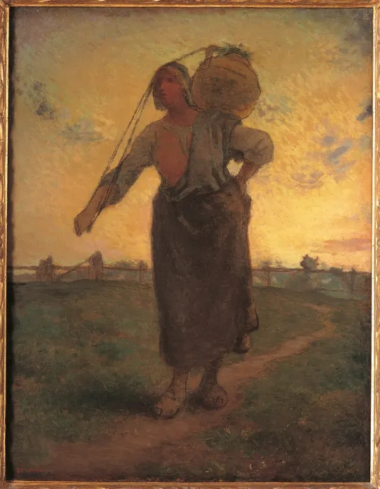 Framed Print : A Norman Milkmaid of Grville, by Jean-Franois Millet, 1874, 19th Century, oil on canvas, cm 73 x 57 - France, Ile de France, Paris, Muse dOrsay, RF1978-18. All