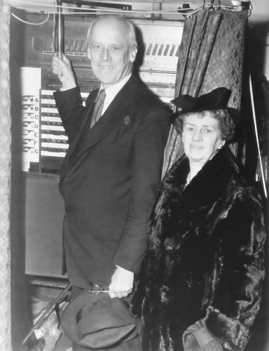 Framed Print : Norman Thomas and his wife Frances Stewart Thomas voting on Nov. 7, 1944. Thomas was the Socialist Candidate for President. (CSU_2015_11_1415)