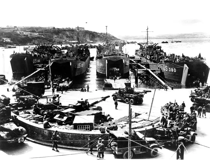 Framed Print : NORMANDY, scene near American embarkation part in Plymouth, England, as landing barges were being loaded for the trip across the English Channel to France Framed Print : NORMANDY, scene near American embarkation part in Plymouth, England, as landing barges were being loaded for the trip across the English Channel to France