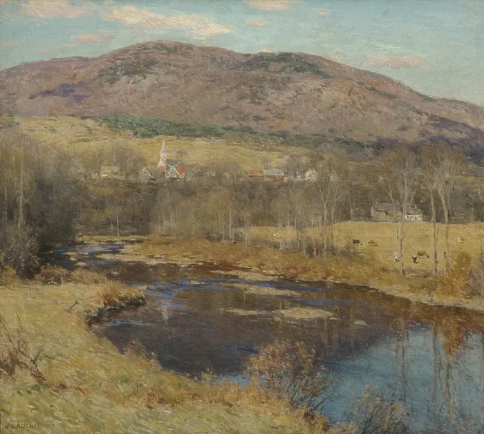 Framed Print : THE NORTH COUNTRY, by Willard Metcalf, 1923, American painting, oil on canvas. Metcalf painted this late work in his 60's