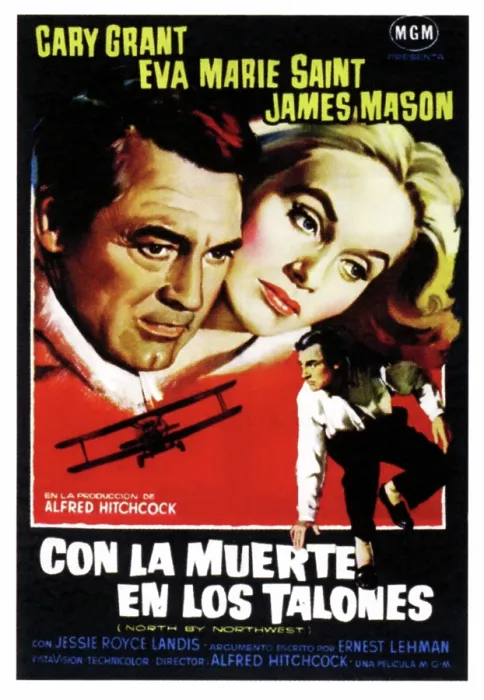 Framed Print : NORTH BY NORTHWEST, (aka CON LA MUERTE EN LOS TALONES), from left: Cary Grant, Eva Marie Saint, bottom right: Cary Grant on Spanish poster art, 1959