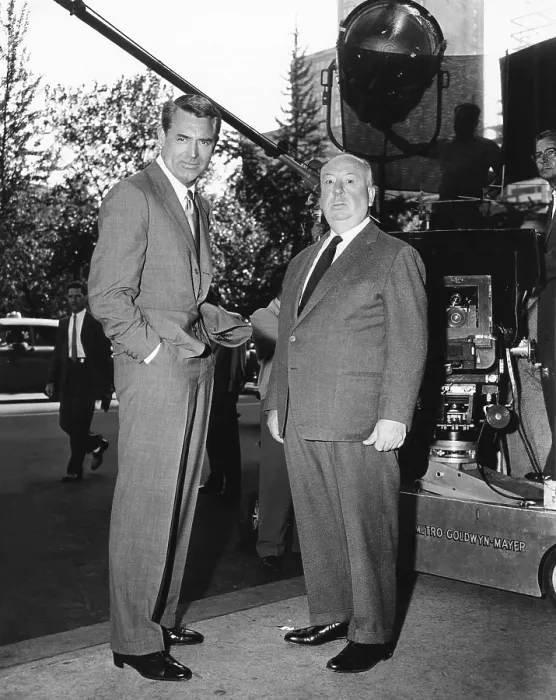 Framed Print : NORTH BY NORTHWEST, from left: Cary Grant, director Alfred Hitchcock on location in New York on set, 1959 Framed Print : NORTH BY NORTHWEST, from left: Cary Grant, director Alfred Hitchcock on location in New York on set, 1959