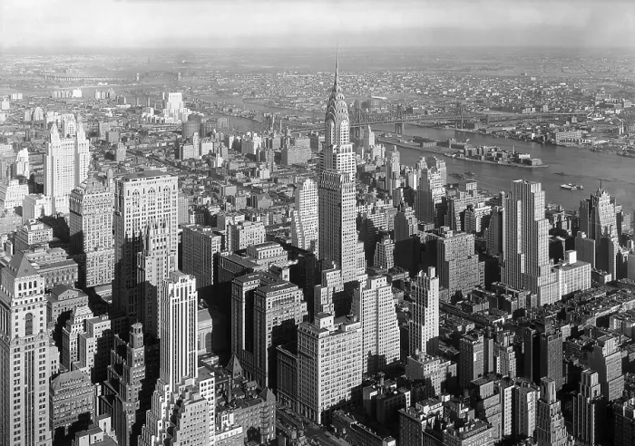 Framed Print : Northeast view from NYC's Empire State Building includes the Chrysler Building. Jan. 19, 1932