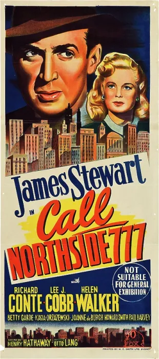 Framed Print : CALL NORTHSIDE 777, from left: James Stewart, Helen Walker on Australian poster art, 1948, TM and Copyright 20th Century Fox Film Corp