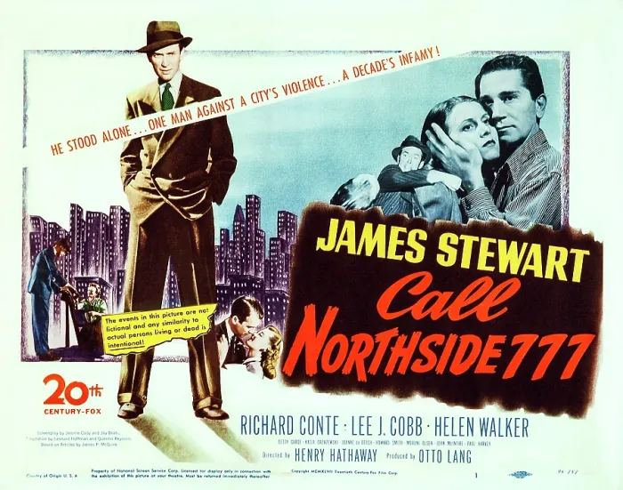 Framed Print : CALL NORTHSIDE 777, US lobbycard, James Stewart, Helen Walker, Richard Conte, 1948. TM and Copyright 20th Century Fox Film Corp. All rights reserved
