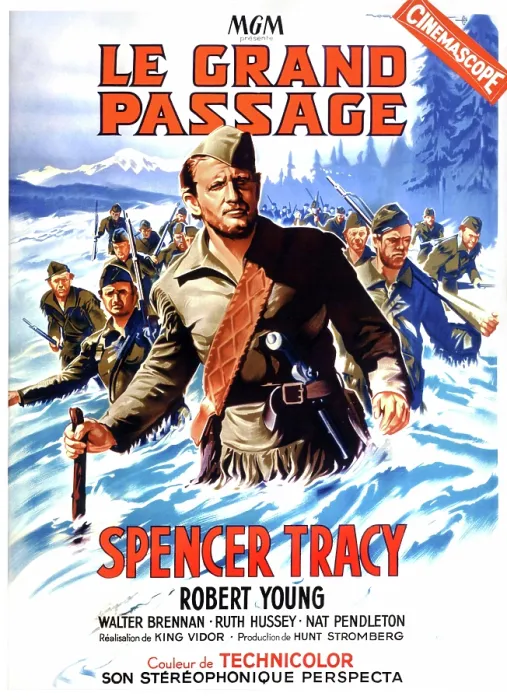 Framed Print : NORTHWEST PASSAGE (aka LE GRAND PASSAGE), Spencer Tracy (center), (French poster art), 1940