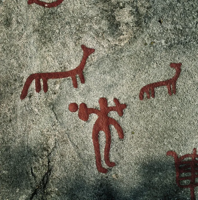 Framed Print : NORWAY. Begby. Zoomorphic figures (1000 BC). Bronze Age. Petroglyph. - Cirani / Iberfoto / Everett Collection (529950)**US SALES ONLY**