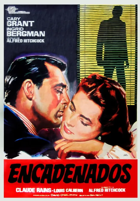Framed Print : NOTORIOUS, (aka ENCADENADOS), from left on Spanish 1960s rerelease poster art: Cary Grant, Ingrid Bergman, 1946