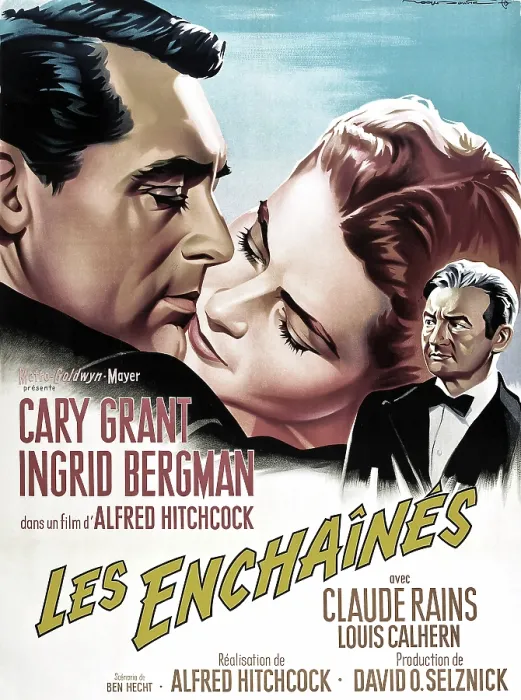 Framed Print : NOTORIOUS, French 1963 re-release poster art, Cary Grant, Ingrid Bergman, Claude Rains, 1946