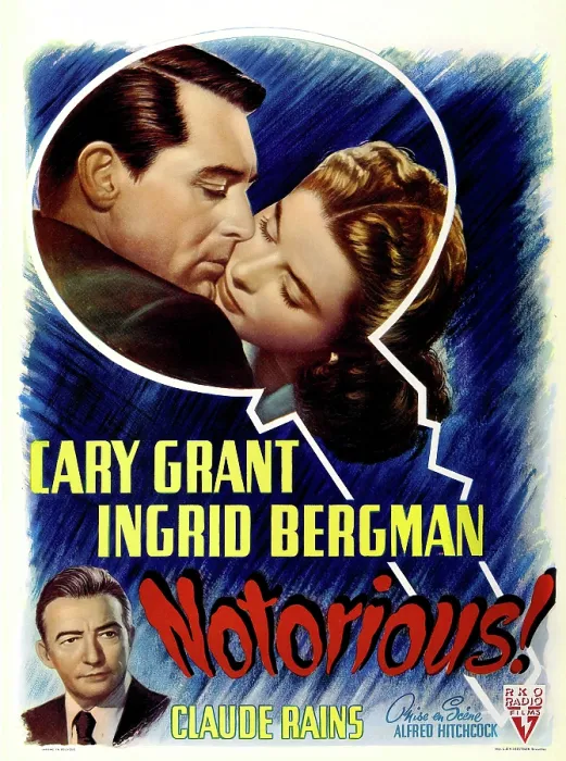Framed Print : NOTORIOUS, top from left: Cary Grant, Ingrid Berman; bottom left: Claude Rains on Belgian poster art, 1946