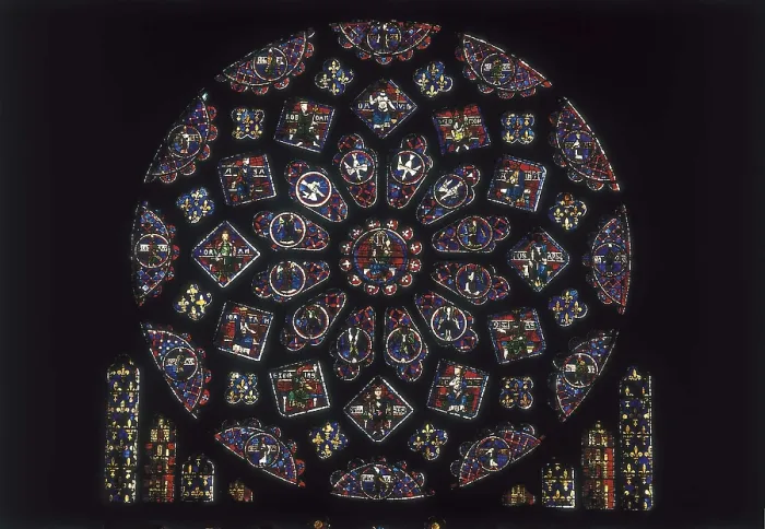Framed Print : Notre-Dame Cathedral of Chartres. 1194-1290. FRANCE. Chartres. Notre Dame cathedral. Rose window on the northern side. Gothic art. Glass window
