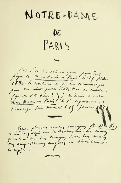 Framed Print : Notre-Dame de Paris, (aka The Hunchback of Notre-Dame) by Victor Hugo. Title of the original manuscript. 1829