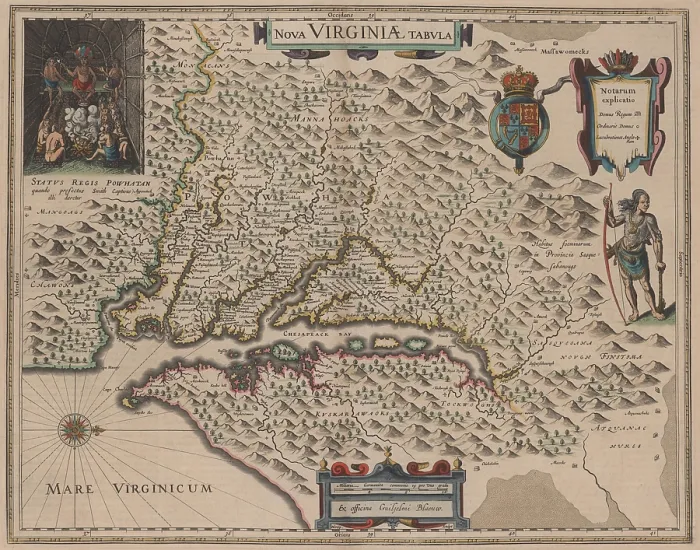 Framed Print : NOVA VIRGINIAE TABULA, 1635, by Dutch master map-maker, Willem Janszoon Blaeu, based on John Smith's 1614 first map Framed Print : NOVA VIRGINIAE TABULA, 1635, by Dutch master map-maker, Willem Janszoon Blaeu, based on John Smith's 1614 first map