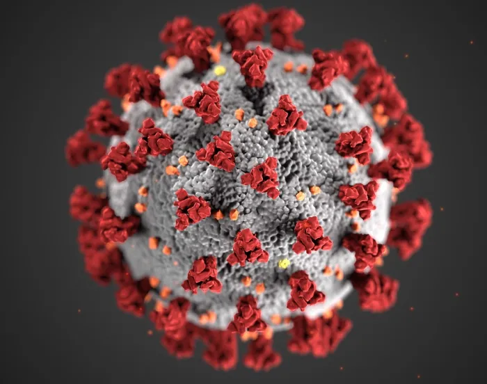 Framed Print : Novel Coronavirus SARS-CoV-2, causes coronavirus disease-2019, abbreviated as COVID-19. An illustration shows the spikes on the virus outer surface