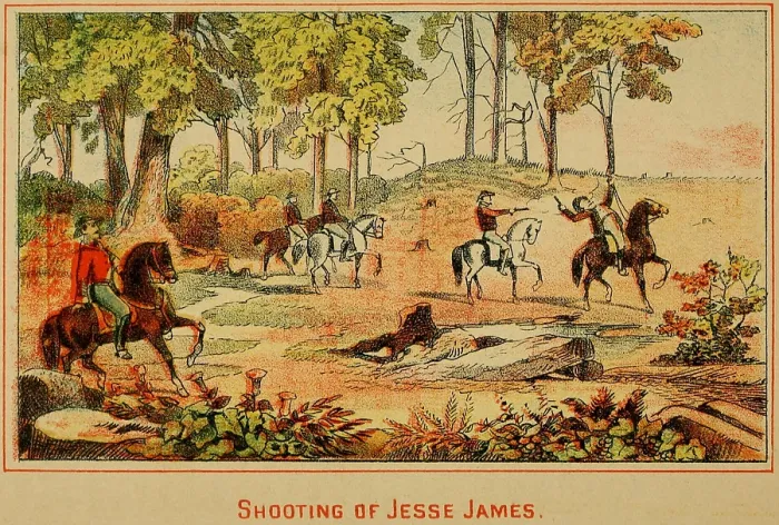 Framed Print : In November 1879, Jesse James was shot in the head by George Shepard, in retaliation for Jesse's earlier involvement in the murder and robbery of his nephew, Ike Flannery