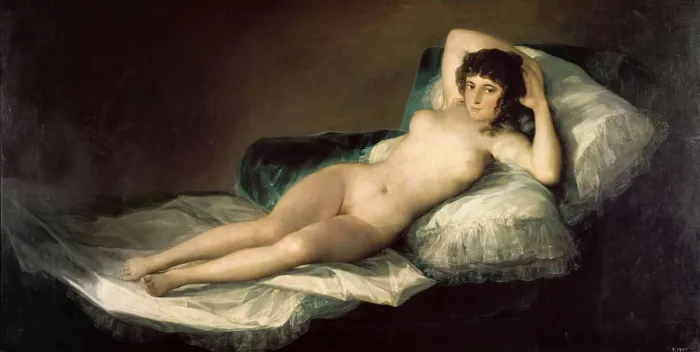 Framed Print : The Nude Maja (La Maja desnuda), by Francisco Jos de Goya y Lucientes, 1800, 19th Century, oi on canvas, 95 x 190 cm - Spain, Madrid, Museo del Prado. Whole artwork view