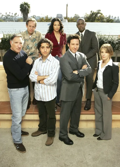 Framed Print : NUMB3RS, (aka NUMBERS), (back, l to r): Peter MacNicol, Navi Rawat, Alimi Ballard, (front): Judd Hirsch, David Krumholtz, Rob Morrow, Sabrina Lloyd, (Season 1), 2005-2010