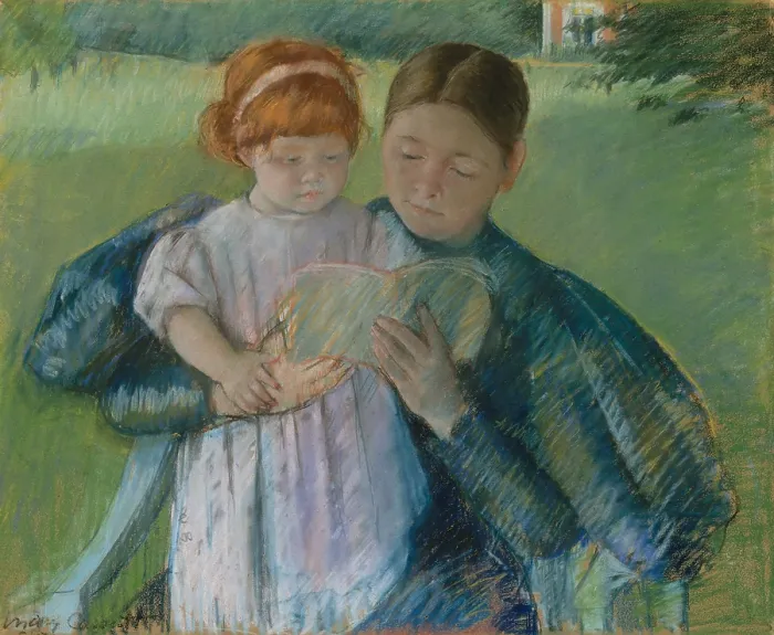 Framed Print : Nurse Reading to a Little Girl, by Mary Cassatt, 1895, Impressionist pastel painting, on paper Framed Print : Nurse Reading to a Little Girl, by Mary Cassatt, 1895, Impressionist pastel painting, on paper