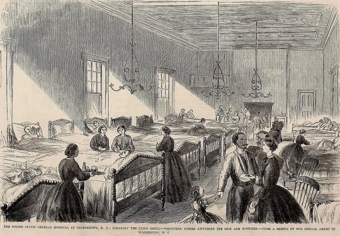 Framed Print : Nurses caring for patients in the US General Hospital, Georgetown, D.C. 3, 000 women served as Union Army nurses during US Civil War